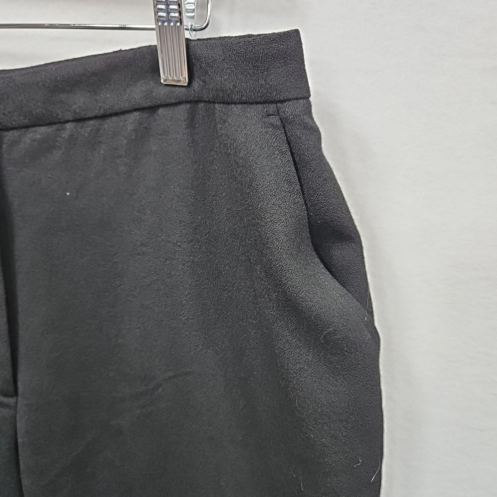 Eileen Fisher Large Black Woven Wool Crepe Straight Leg Trouser Pants Pockets - Picture 3 of 9